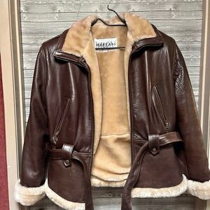 Martani Women's Brown Leather Jacket with Cream Accents